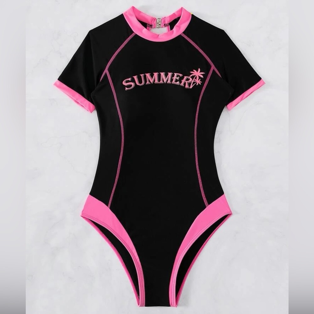 SHEIN  Letter graphic one piece swimsuit -M(6)